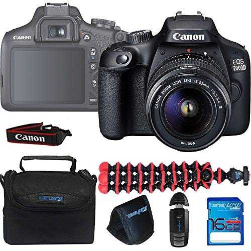 Canon EOS 2000D / Rebel T7 Camera with EF-S 18-55mm f/3.5-5.6 III Lens (Black) + 16GB Memory Card + Pixi Basic Accessories