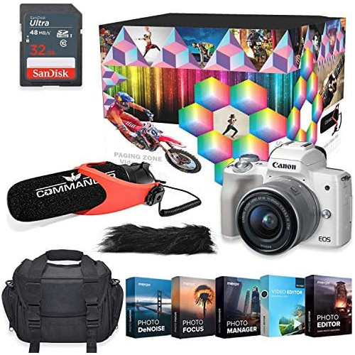 Canon EOS M50 Mirrorless Digital Camera Professional Photo & Video Editing Software Vlogging Kit with 15-45mm Lens (White)