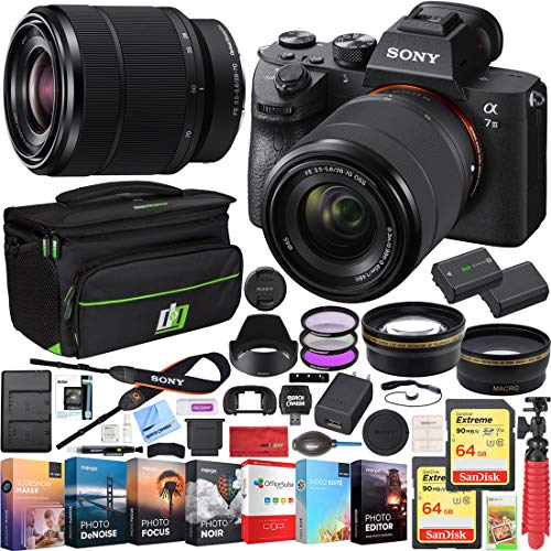 Sony a7III Full Frame Mirrorless Camera with FE 28-70mm F3.5-5.6 OSS Lens Kit ILCE-7M3K/B Bundle with Telephoto and Wide-Angle Lens Set, 2X 64GB Memory Cards, Deco Gear Bag and Accessories (26 Items)