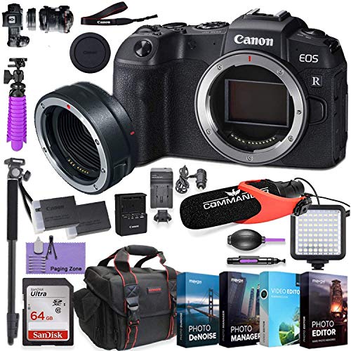 Canon EOS RP Mirrorless Digital Camera (Body Only) and Mount Adapter EF-EOS R kit Bundled w/Deluxe Accessories Like 4-Pack Photo Editing Software