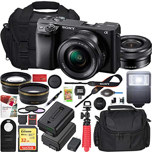Sony a6400 4K Mirrorless Camera ILCE-6400L/B (Black) with 16-50mm f/3.5-5.6 Lens Kit and 0.43x Wide Angle Lens + 2.2X Telephoto Lens + Deco Gear Extra Battery Gadget Bag Remote & Flash Bundle