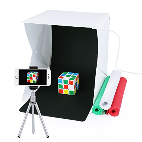 Portable Photo Studio,URiver Mini LED Light Box Kit Folding Table Top and 4 Backdrops Photography Lighting Tent (Size:9.5 x 9.5 x 8.7)