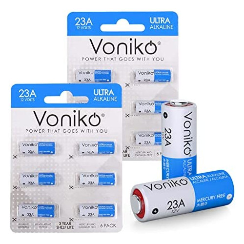 VONIKO Alkaline Battery 23A - Ultra 23A Batteries (6-Pack) - Long Lasting 12 Volt A23 Battery for Doorbells and Power Remote