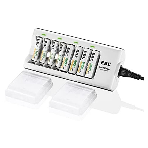 EBL Charger with Batteries - 8Bay Battery Charger and AA Batteries 2,800mAh (4Pcs) & AAA Rechargeable Batteries (4Pcs) - Durable & Long Lasting Batteries