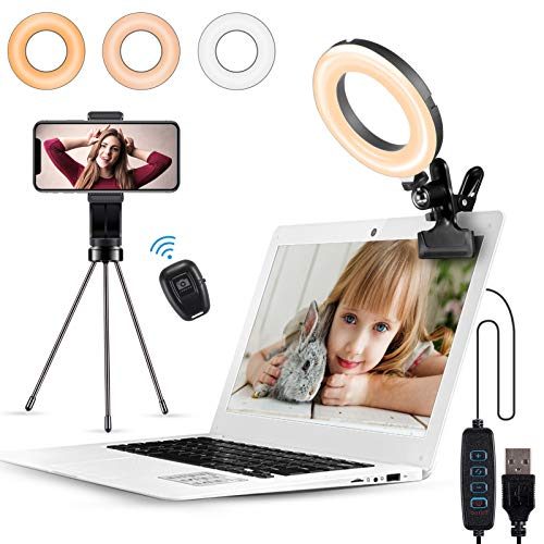 Video Conference Lighting, Witzon Ring Light for Laptop Computer with Clip Clamp Mount Desk Tripod Stand Phone Holder Small Mini LED Selfie Lights for Zoom Meeting/Live Stream/Video Recording/Makeup