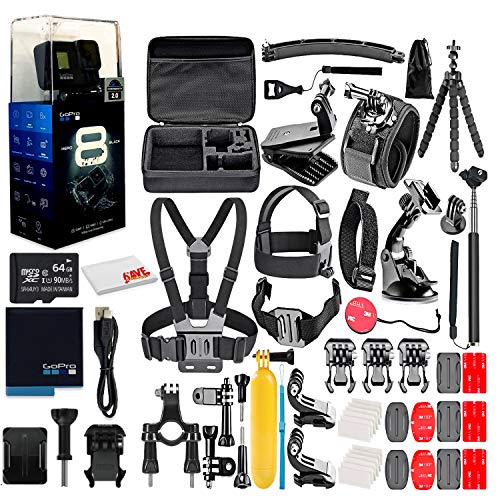GoPro HERO8 Black Digital Action Camera - Waterproof, Touch Screen, 4K UHD Video, 12MP Photos, Live Streaming, Stabilization - with 64GB Memory Card and 50 Piece Accessory Kit - Fully Loaded Bundle