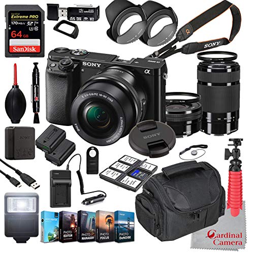 Sony Alpha a6000 Mirrorless Camera with 16-50mm and 55-210mm Lenses Bundle + Extreme Speed 64GB Memory + (31 Items)