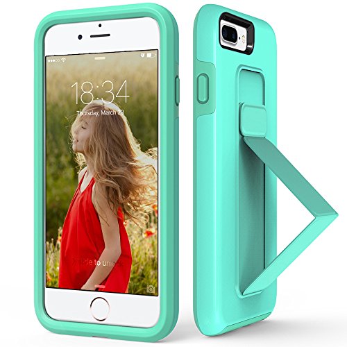iPhone 8 Plus Case, iPhone 7 Plus Case, ZVE iPhone 7 Plus Stand Case Finger Strap Scratch Resistant Dual Layer Cover with Fold-able Kickstand for Apple iPhone 7 Plus/8 Plus 5.5 Mint Green