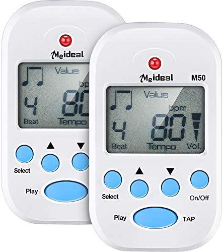 Mini Digital Metronome, Multifunctional, Portable, Volume Adjustable, Clip on, with Speaker, Beat Tempo, with Battery for Piano, Guitar, Saxophone, Flute, Violin, Drum, Set of 2 (White) (White)