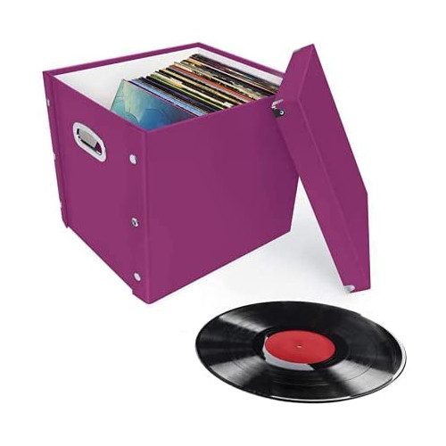 Snap-N-Store Vinyl Record Storage Box - Pack of 2 - 8.25 x 7.5 x 14.5 Inch LP Holders with Lids for 7-inch Records - Crate Holds up to 75 Vinyl Albums - Black