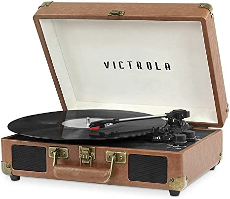 Victrola Vintage 3-Speed Bluetooth Portable Suitcase Record Player with Built-in Speakers | Upgraded Turntable Audio Sound| Includes Extra Stylus | Lambskin w/ Handle (VSC-550BT-LSK)