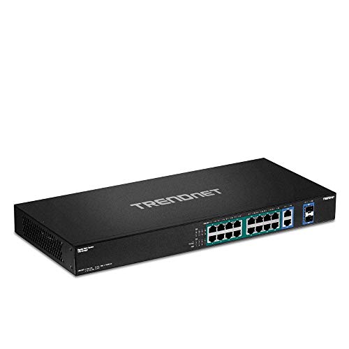 TRENDnet 18-Port Gigabit High Power Poe+ Switch, 16 X Gigabit Poe+ Ports, 2 X Shared Gigabit Ports, 36Gbps Switching Capacity, 440W PoE Power Budget, TPE-TG182F