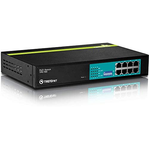 TRENDnet 8-Port 10/100 Mbps GREENnet PoE+ Switch, TPE-T80H, Rack Mountable, 8 x 10/100 Mbps PoE+ Ports, Up to 30 Watts Per Port with 125 W Total Power Budget, Lifetime Protection
