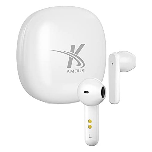 True Wireless Earbuds, KMOUK Qualcomm QCC3040 Bluetooth 5.2 Earbuds, IPX8 Waterproof Earphones, 4-Mic CVC8.0 Call Noise Reduction, 30H Playtime, in-Ear Stereo Headphones with Touch Control, White