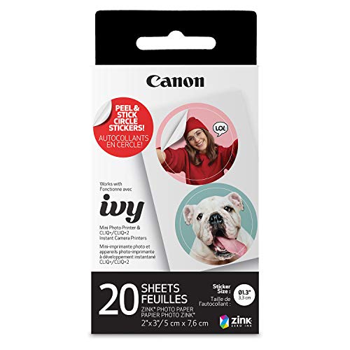 Canon IVY ZINK Pre-Cut Circle Sticker Paper 20 Sheets 호환가능 미니 Photo Printer Instant Camera CLIQ+2