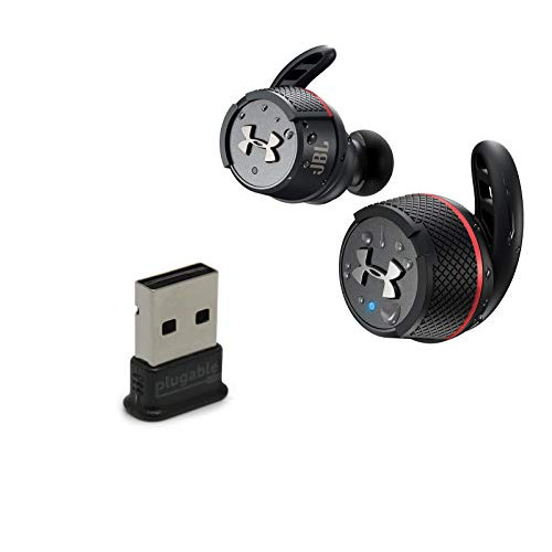 JBL UA Flash True Wireless Bluetooth in-Ear Headphones Bundle with Plugable USB-BT4LE USB 2.0 Bluetooth Adapter - Black
