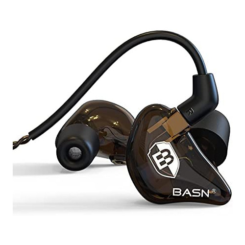 BASN Bsinger in Ear Monitor Headphones for Musician, Dual Dynamic Drivers Noise Isolating Earbuds with MMCX Inline Remote Mic Cable and Silver Plated Audio Cable (SPM-Brown)
