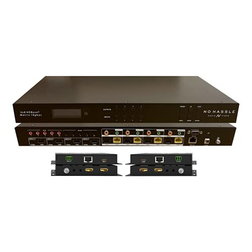 4x8 HDR 18GBPS HDBT 4K Matrix SWITCHER 4x4 4 Receivers HDMI 2.0a 2.0 CAT6 CAT5e HDCP2.2 Routing SPDIF 오디오 CONTROL4 Savant Home Automation