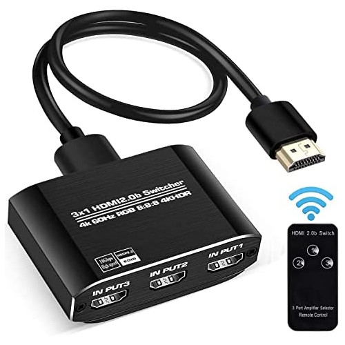 NEWCARE HDMI 2.0b Switch 3 1 Out,3x1 Selector Remote,Support UHD 4K@60Hz Ultra HD 3D 1080P,HDCP 2.2 HDR,18.5Gbps Switcher Come High Speed 케이블 Black