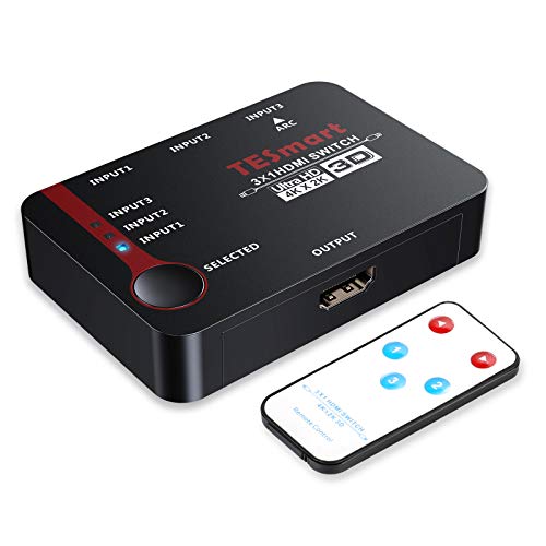 TESmart 3 x 1 HDMI Switch Out Supports 4K@30Hz Full HD 1080P 3D IR 원격 컨트롤 & ARC 호환가능 Xbox PS3/4 Wii Blu-ray Player Set-Top Boxes Fire Stick