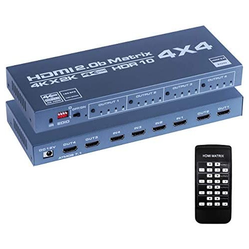 Enbuer HDMI Matrix Switch 4x4 4K Switcher Splitter 4 Out Box EDID Extractor IR 원격 컨트롤 Support HDR 2.0b HDCP 2.2 4K@60Hz 3D YUV 444