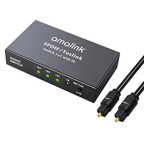 Amalink 3 Port Optical Switcher Splitter 3 in 1 Out , with 2 Way Spdif Toslink Optical Splitter/ IR Remote Control Optical Switcher Splitter, 3 Port Spdif Toslink Optical Switch