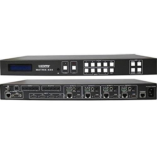 4x8 4K HDMI 4x4 Matrix SWITCHER w/ Four PoC RECEIVERS (CAT5e or CAT6). HDCP2.2 HDTV Routing SELECTOR SPDIF Audio CONTROL4 Savant Home Automation