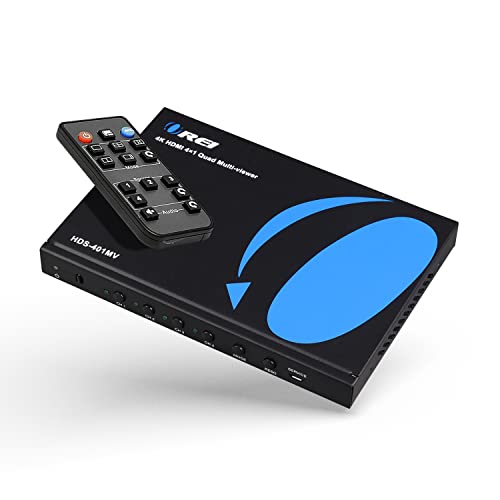 Orei Quad Multi HDMI Viewer 4 in 1 Out HDMI Switcher 4 Ports Seamless Switcher and IR Remote Support 4K @ 30Hz 1080P for PS4/PC/DVD/Security Camera, HDMI Switch VGA Output - HDS-401MV