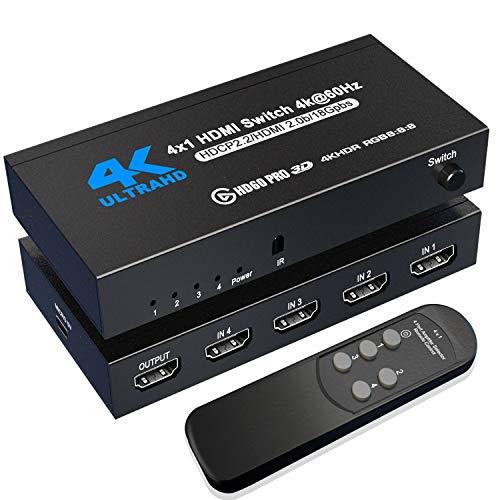 HDMI Switch 4K@60Hz NerdEthos 4 Port 2.0 Switcher Selector 1 Out IR 원격 컨트롤 Supports 4K HDR10 HDCP 2.2 3D Dolby DST PS4 Xbox Fire 스틱 PC More