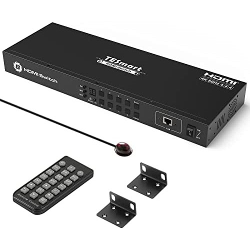 TESmart 16×1 HDMI Switch 16 in 1 Out 4K HDMI Switcher with IR Remote 4K@60hz 16 Port HDMI Switch Box HDCP 2.2,Auto Switch,19-inch Rack-Ears Mount,LAN Port Control,Auto Scan Switch