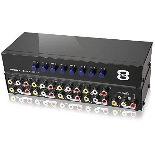axGear AV Switch Box Composite Selector 8 Port RCA Audio Video 8 in 1 Out to TV