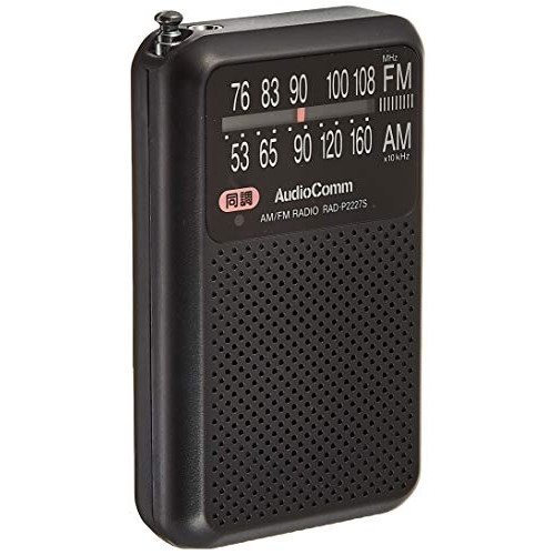AudioComm (초박형・경량・이어폰 부속) AM/FM/와이드FM대응 포켓 라디오 Ohm 전기 RAD-P2227S-K(블랙)