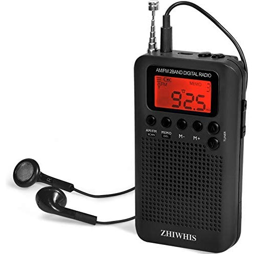 ZHIWHIS 포켓 라디오 FM 와이드fm대응 디지탈 소형 포터블 방재 휴대 clock 라디오 전지식 타이머 기능 채널 기록 이어폰 부착