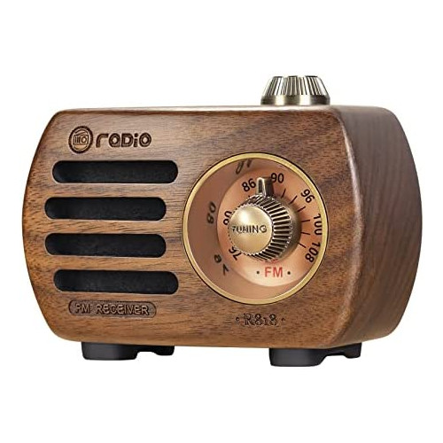 Gemean R-818 목제 라디오Bluetooth 스피커 소형 라디오 와이드FM 레트로 충전식 고음질 베이스 플레이어 AUX 대응(호분홍색)