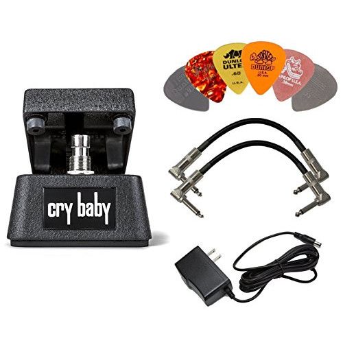 Dunlop CBM95 CRYBABY MINI FX Pedal with Power Adapter,a Pair of Patch Cables and 6 Picks