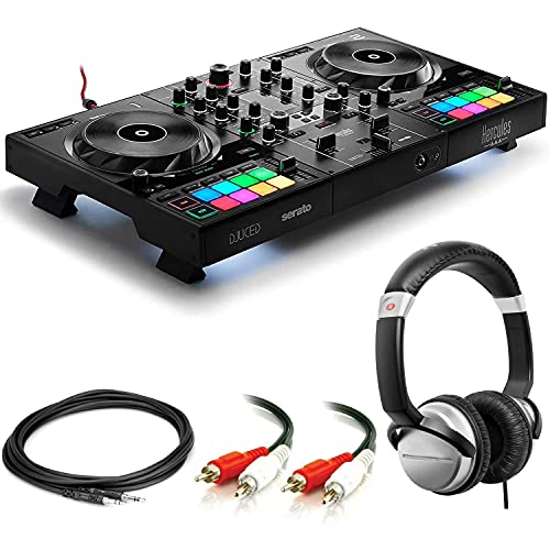 Hercules DJ Control Inpulse 500 DJ Software Controller + Professional DJ Headphones + Stereo Audio Cable + Hosa Interconnect Cable