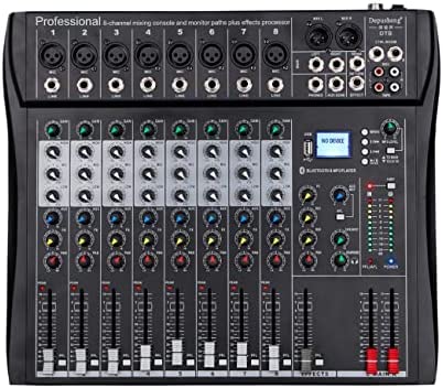 Depusheng DT12 Studio Audio Mixer 12-Channel DJ Sound Controller Interface w/USB Drive for Computer Recording Input, XLR Microphone Jack, 48V Power, RCA Input/Output for Professional and Beginners