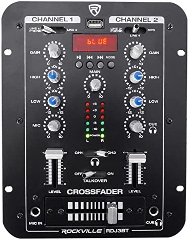 Rockville 2 Channel DJ Mixer with USB, Cue Monitor, Talkover, 4 Line Inputs (RDJ2)