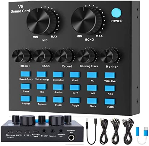 V8 Sound Card, REMALL Voice Changer V8S Live Sound Card for Audio Mixer Streaming, Bluetooth Sound Effects Mixer Board Music Recording Broadcast for iPhone, Phone，Gaming （Styles Sent Randomly）