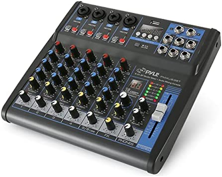 Pyle Professional Audio Mixer Sound Board Console - Desk System Interface with 6 Channel, USB, Bluetooth, Digital MP3 Computer Input, 48V Phantom Power, FX16 Bit DSP- PMXU63BT , Black