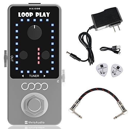 MeloAudio Guitar Effect Pedal Guitar Looper Pedal Tuner Function Loop Station Loops 9 Loops 40 minutes Record Time for Electric Guitar Bass with USB Cable, Electronic Power Supply, Picks & Patch Cable