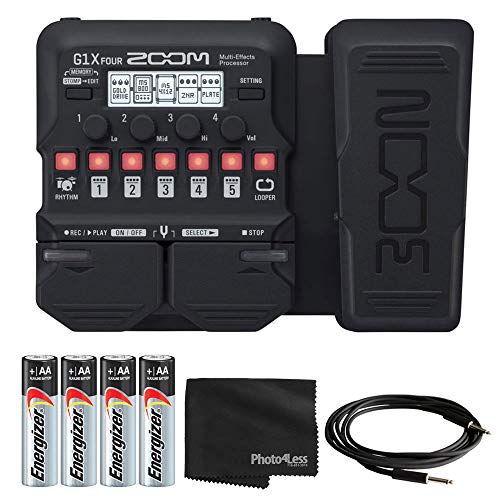 Zoom G1X Four Guitar Effects Processor with Built-In Expression Pedal - 70+ Built-in Effects, Amp Modeling, Looper, Rhythm Section, Tuner + 4x AA Batteries + Instrument Cable + Cleaning Cloth