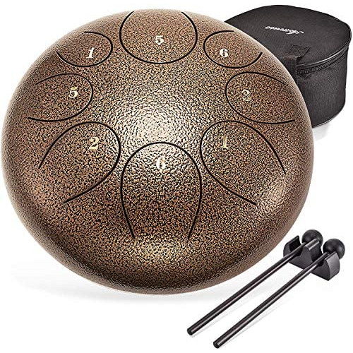 Asmuse Steel Tongue Drum, 8 Notes 10 Inch Percussion Instrument Handpan Drum Set with Mallets, Tonic Sticker and Travel Bag for Yoga Meditation Entertainment Musical Education