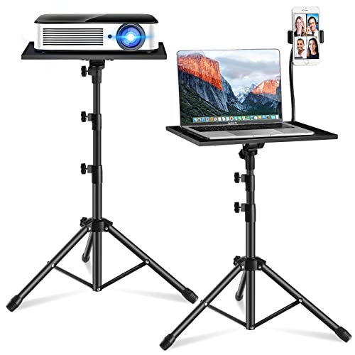 Projector Stand,Laptop Tripod Stand Adjustable Height 17.7 to 47.2 Inch with Gooseneck Phone Holder, Portable Projector Stand Tripod for Outdoor Movies-Detachable Computer DJ Racks Holder Mount