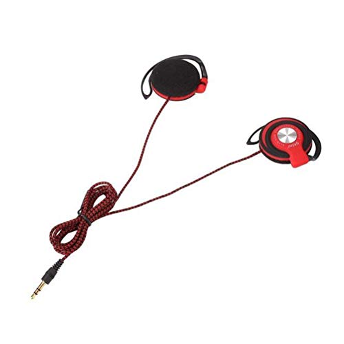 3.5mm Wired Headset Clip On Ear Headphones EarHook Earphone Stereo Headphones for Mp3 Player Computer (Red)