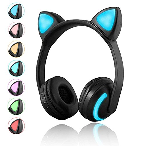 Wireless 블루투스 고양이 귀 헤드폰 마이크 7 Colors LED Light Flashing Glowing 온이어 스테레오 헤드셋 호환가능 스마트폰 PC Tablet