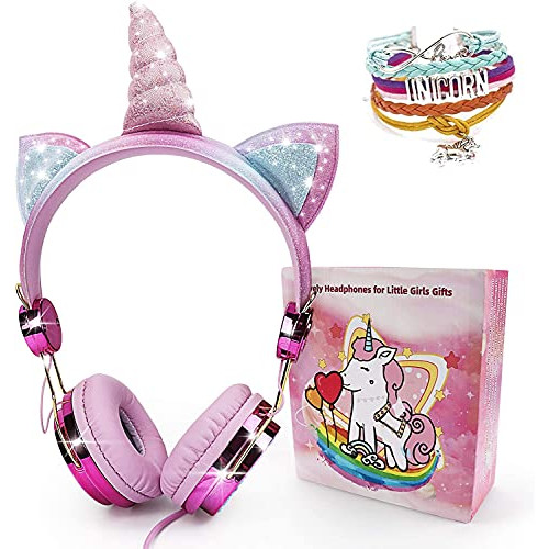 Kids Headphones, Unicorn Wired Headset with Microphone Adjustable Headband, 3.5mm Jack and HD Sound Over Ear Headphones for School, Birthday, Party, Xmas, Unicorn Gifts