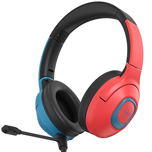 COOSII Q5 Gaming Headsets with Microphone for Nintendo Switch, Wired Stereo Noise Isolation Headphone with Shareport Mute Function, Foldable On Ear Compatible Cellphones School Tablet Laptop- Red Blue