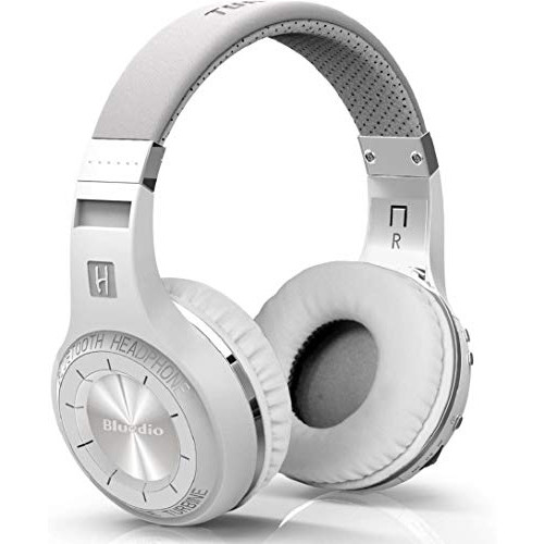 Bluedio Bluetooth 5.0 Headphones Over Ear, Wireless and Wired Bluetooth On-Ear Stereo Earphones Noise Cancelling Headsets with Microphone, Line-in/Line-Out/Amazon Web Service/Voice Contrl (White)