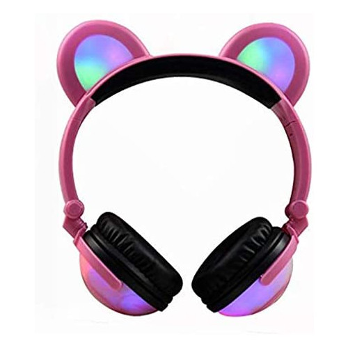 Winnes Bear Ear Bluetooth Headphones,Cat Ear Headphones Foldable Gaming Headsets Earphone with LED Flash Light Compatible for iOS Android Mobile Phone Tablet (Blue)